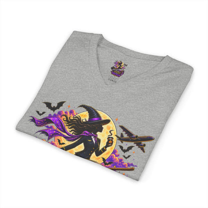 Witchy Halloween V-Neck Tee — "On Time, In Style & A Little Bit Wicked"