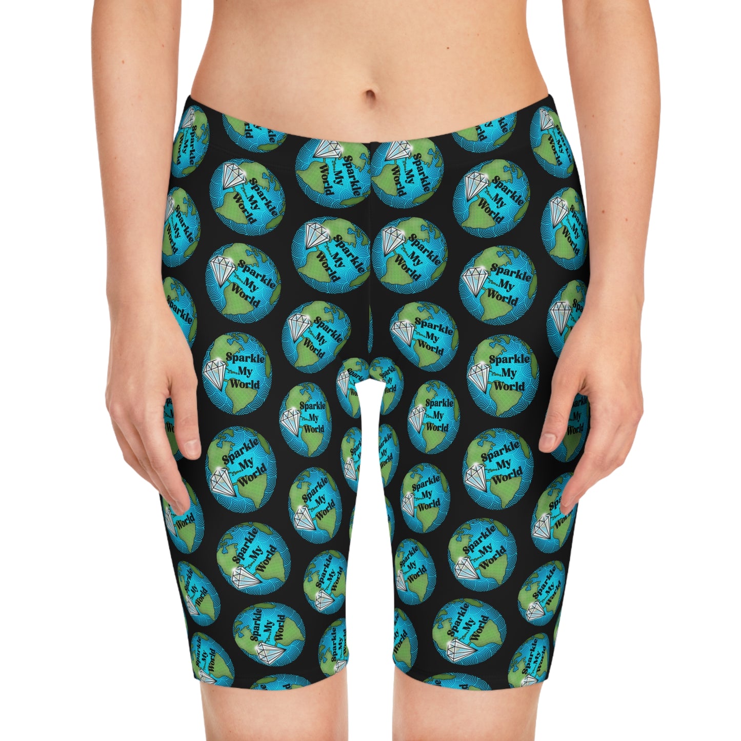 Colorful Women's Bike Shorts with Earth Design, Activewear, Cycling Gear, Fitness Apparel, Eco-Friendly Shorts, Summer Essentials