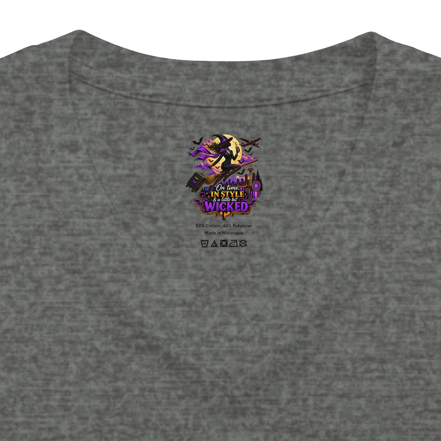 Witchy Halloween V-Neck Tee — "On Time, In Style & A Little Bit Wicked"