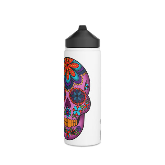 Floral Skull Stainless Steel Water Bottle, Standard Lid