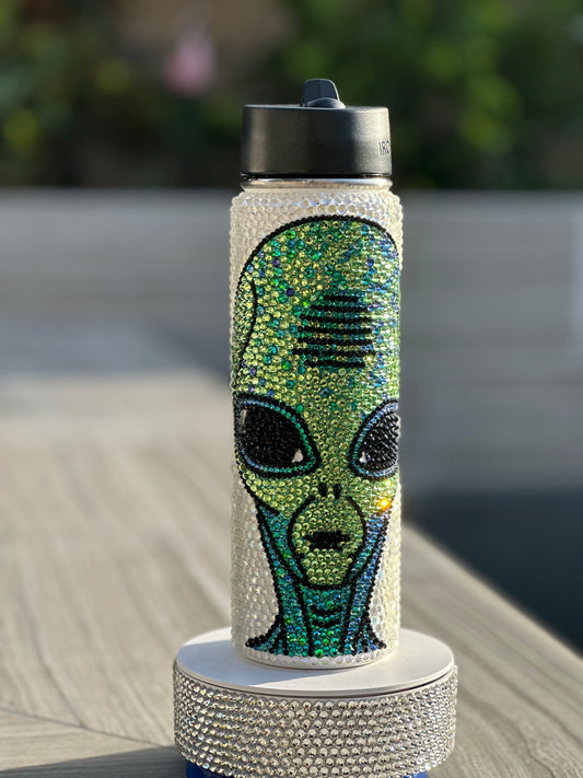 Alien Rhinestone Water Bottle- Hand crafted