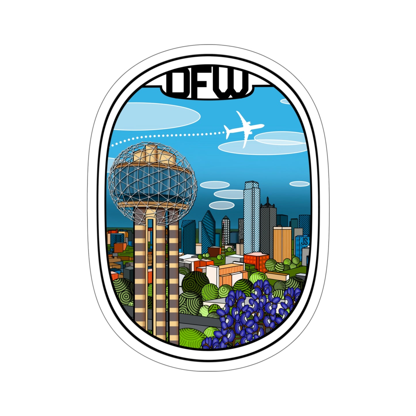 DFW-Dallas Fort Worth white plane Stickers