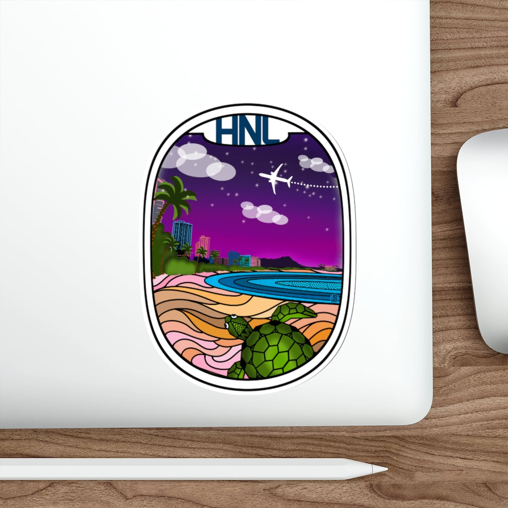 HNL Honolulu Wht plane Die-Cut Stickers