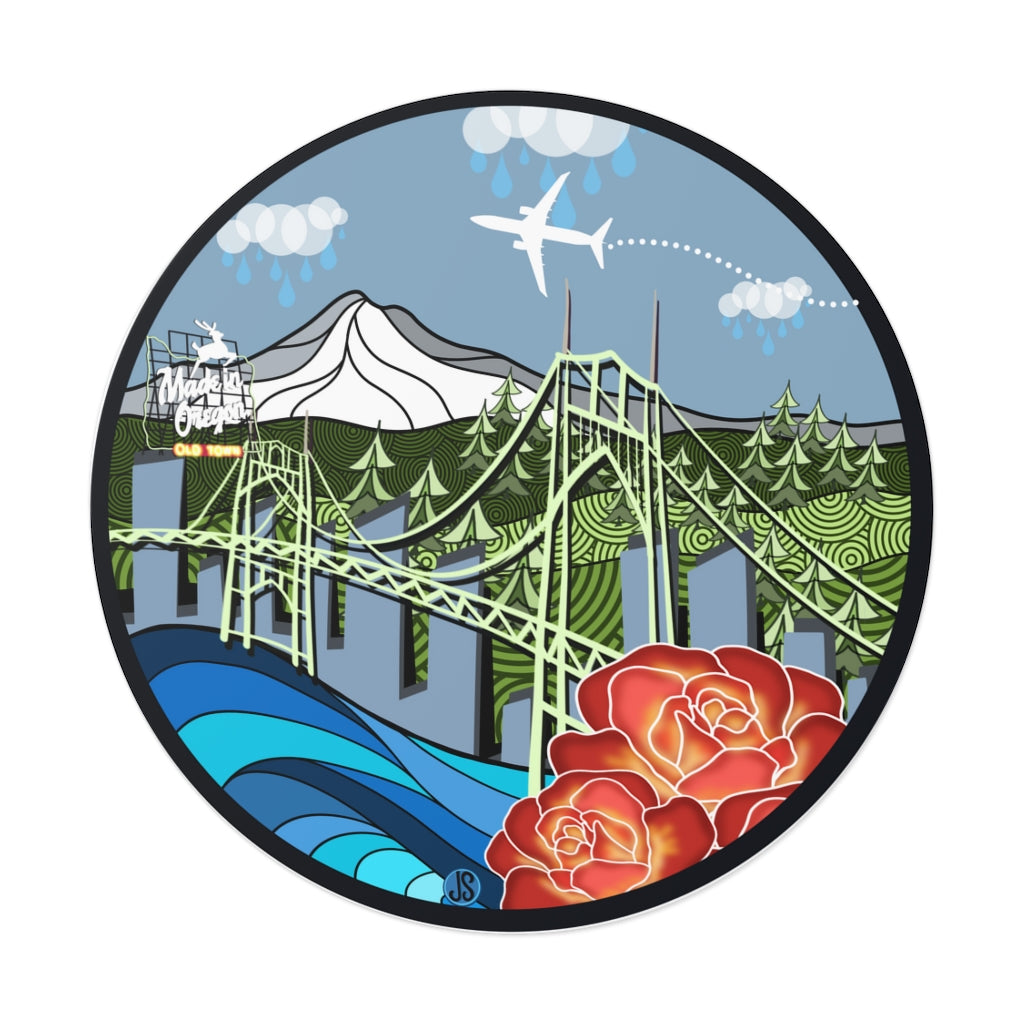 Portland airplane Round Vinyl Stickers