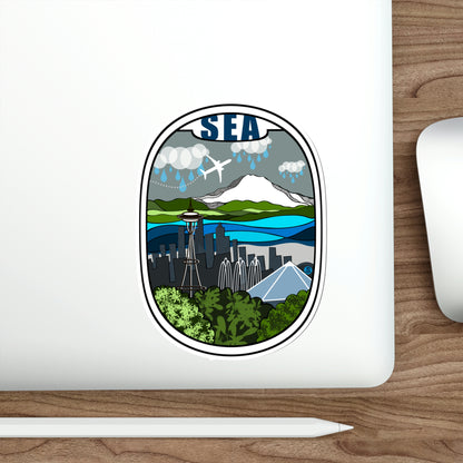 SEA - Seattle Wht plane Die-Cut Stickers