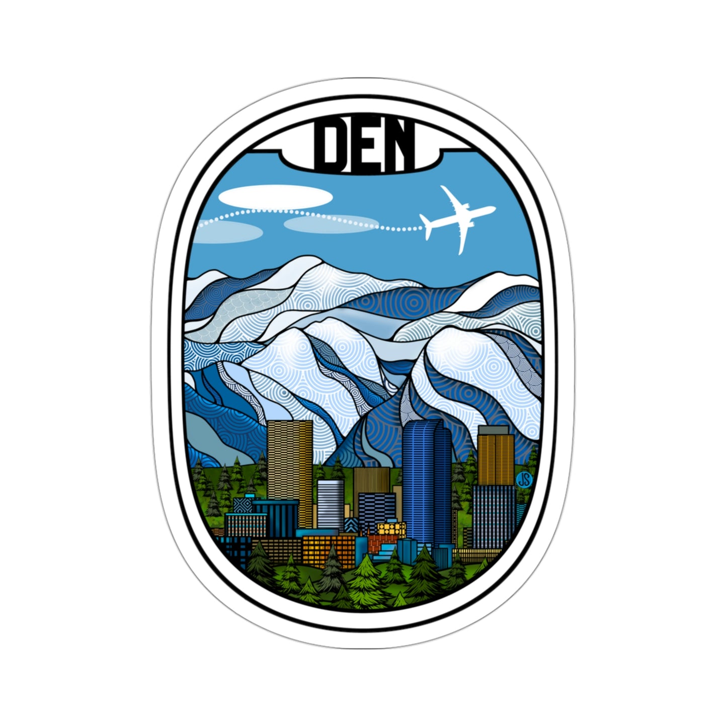 DEN Denver Wht plane Die-Cut Stickers