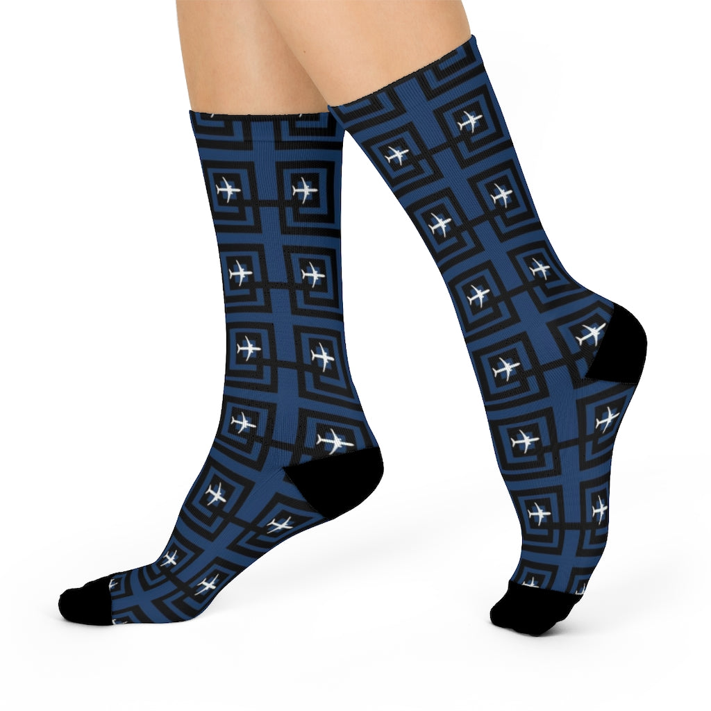 Navy & Airplane Crew Socks