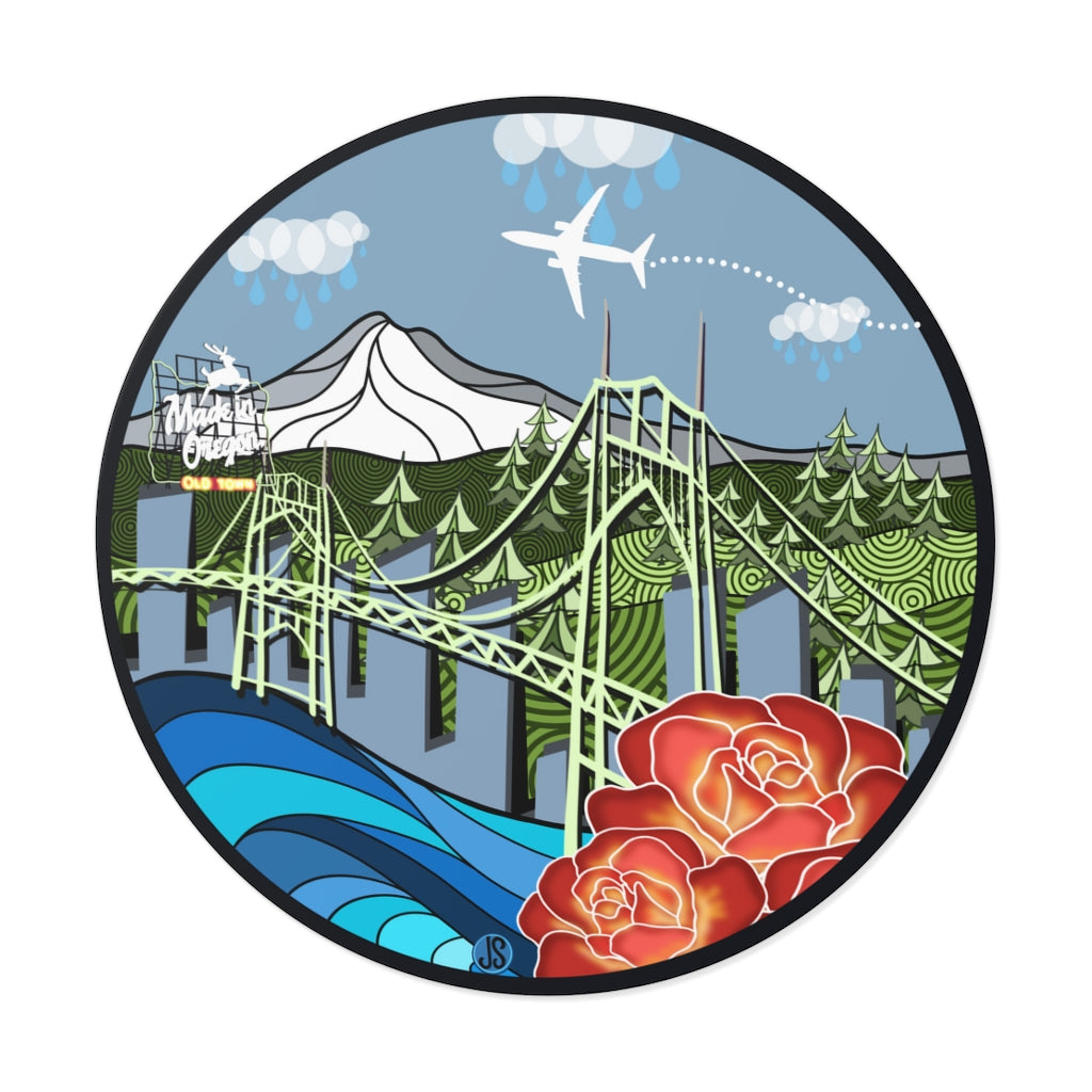 Portland airplane Round Vinyl Stickers