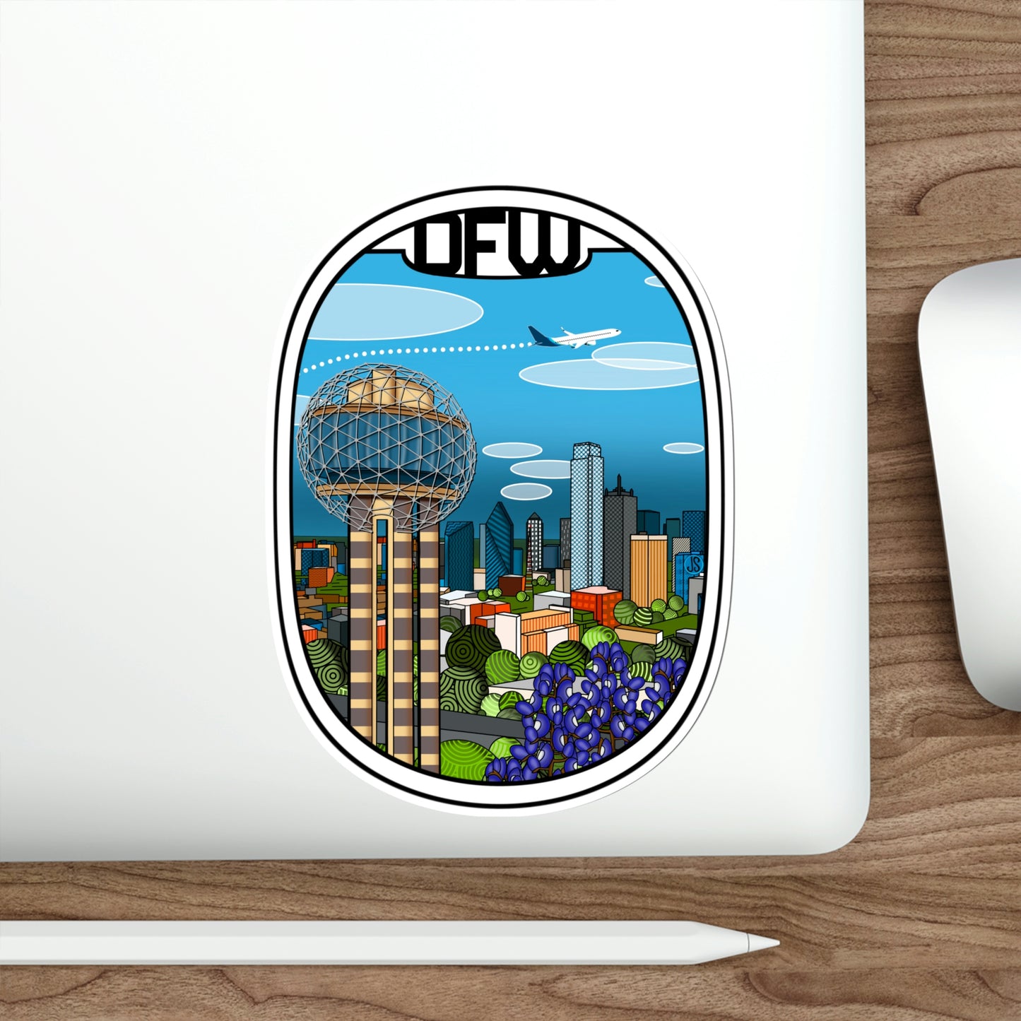 Dallas Fort Worth Blue plane Die-Cut Stickers