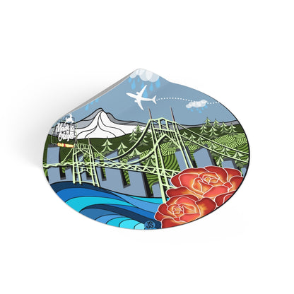 Portland airplane Round Vinyl Stickers