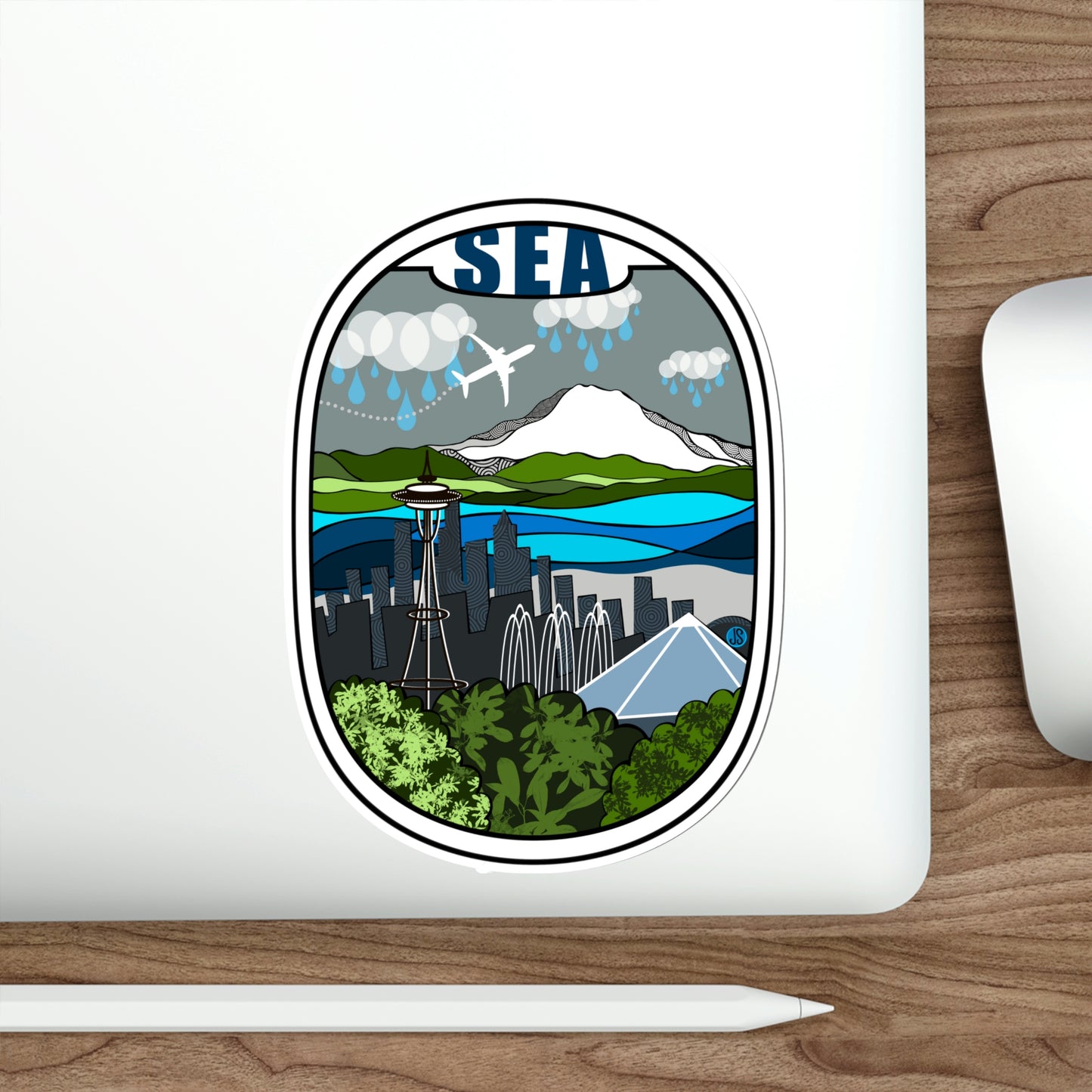 SEA - Seattle Wht plane Die-Cut Stickers