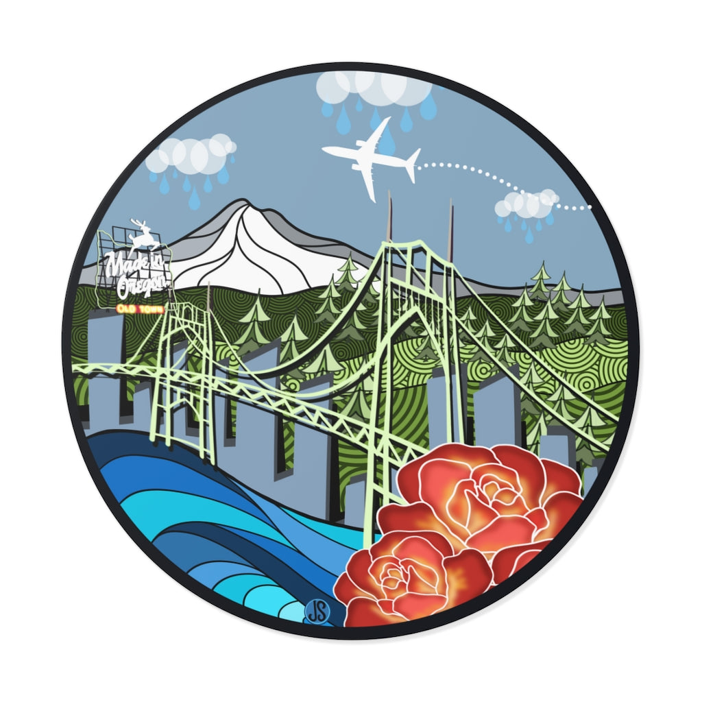 Portland airplane Round Vinyl Stickers