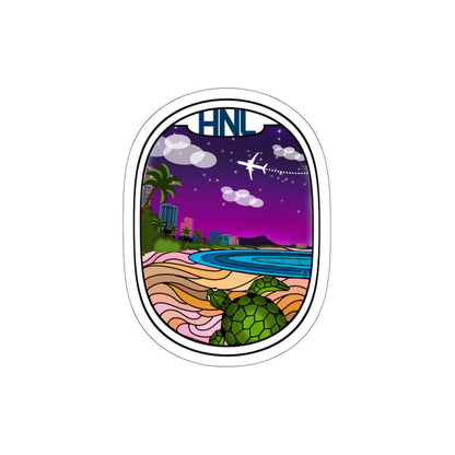 HNL Honolulu Wht plane Die-Cut Stickers