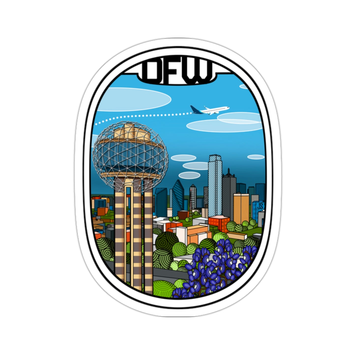 Dallas Fort Worth Blue plane Die-Cut Stickers