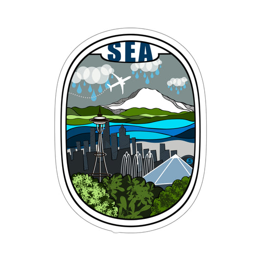 SEA - Seattle Wht plane Die-Cut Stickers