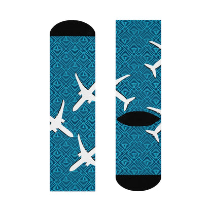 Planes and Aqua swirls DTG Crew Socks