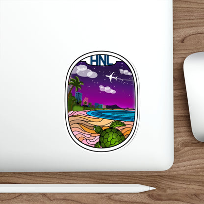 HNL Honolulu Wht plane Die-Cut Stickers