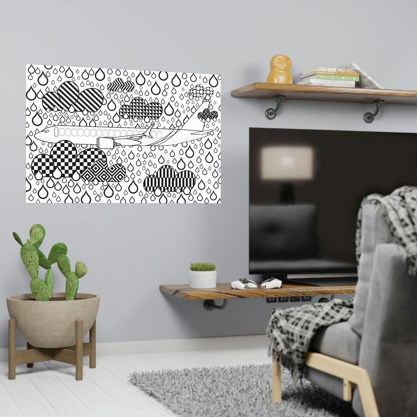 Flying in the rain coloring poster