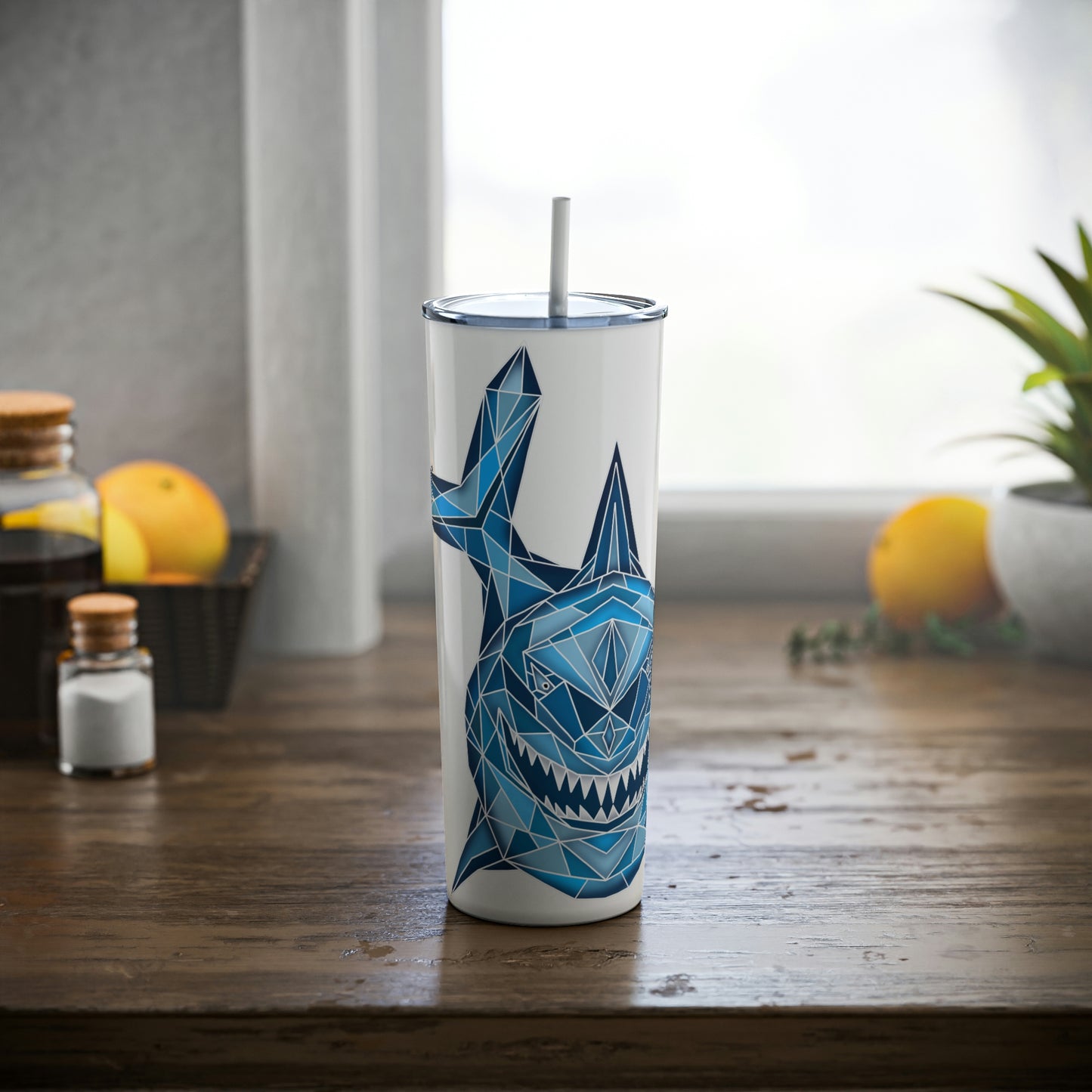 Shark Skinny Steel Tumbler with Straw, 20oz