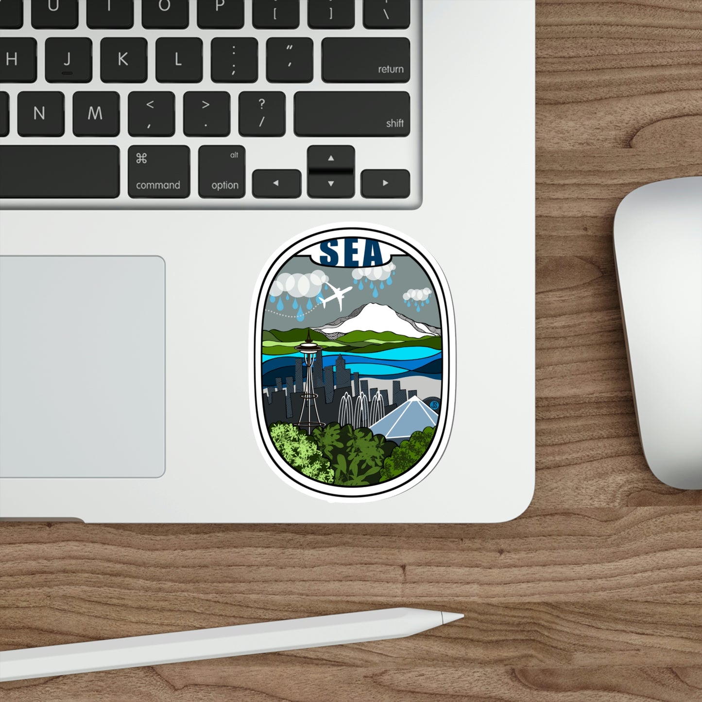 SEA - Seattle Wht plane Die-Cut Stickers