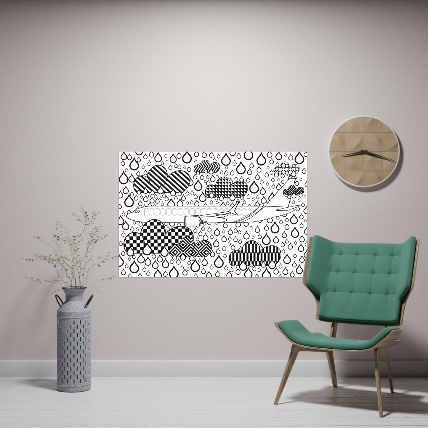 Flying in the rain coloring poster